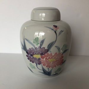 Porcelain Ginger Jar With Raised Floral Design Stamped Japan